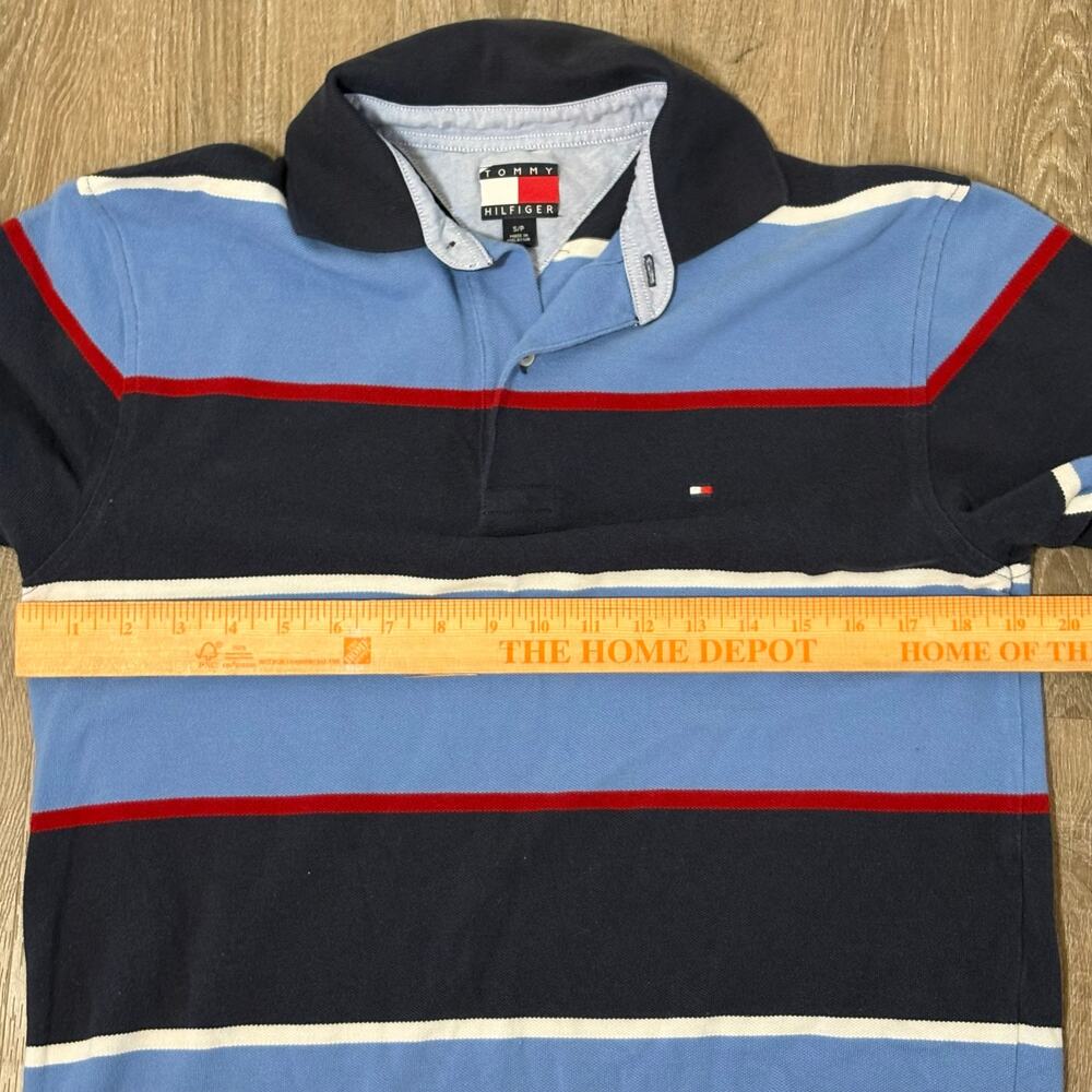 VTG 2005 Tommy Hilfiger Polo Shirt Mens Small Blue Navy Red Striped Y2K Cotton - Picture 4 of 9